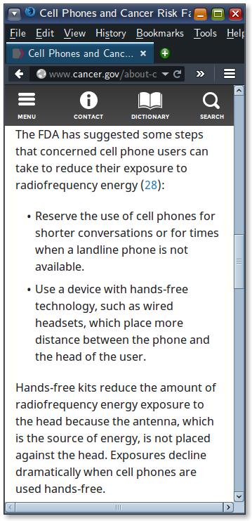 Government web pages on cancer recommend that phone exposure be limited.